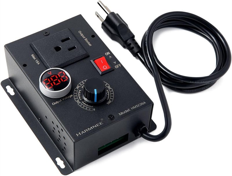 HARMNEE AC Motor Speed Controller 110-120V / 10A Rated / 15A Max, Fan Speed Control AC Electronic Voltage Regulator with Black-Coated Matt Metal Shell & Voltage LED Display Screen - Image 1